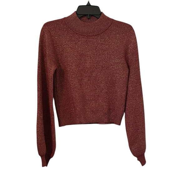 Lulus Sweaters - LULUS | Women’s Red/Gold Metallic Shimmer Threading Mock Neck‎ Sweater Size M